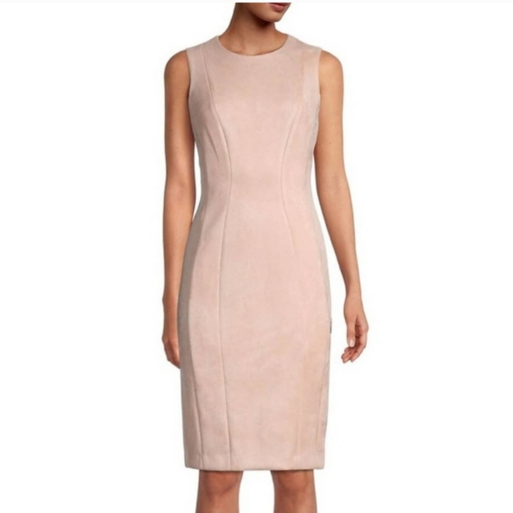 Calvin Klein Scuba Faux Suede Sleeveless Sheath Dress